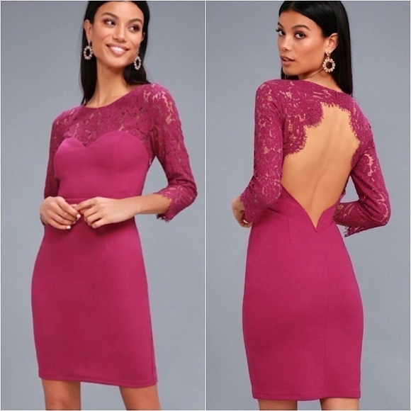 Lulus Dresses & Skirts - NWT Lulu’s Lace Magenta Bodycon Dress